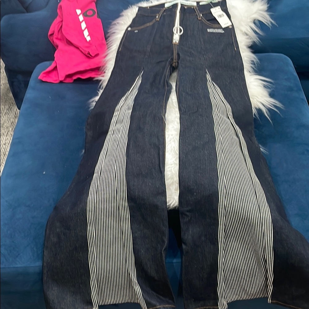 Stylish Black and White Striped Jeans